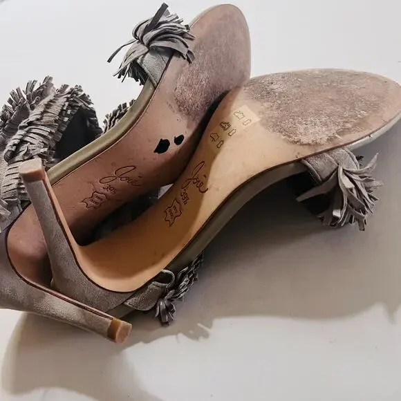 Joie Poppi Suede Leather Fringe Stilleto Slip On Heels Size 39.5 - Picture 8 of 9